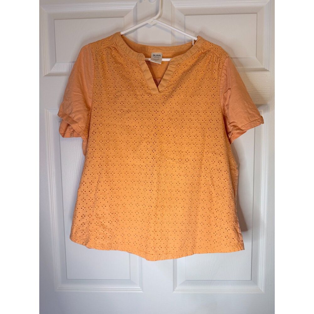 Blair 100% cotton embroidered eyelet lace V-Neck short sleeve summer blouse
